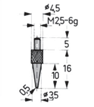 Наконечник конический резьба М2,5 для индикаторов